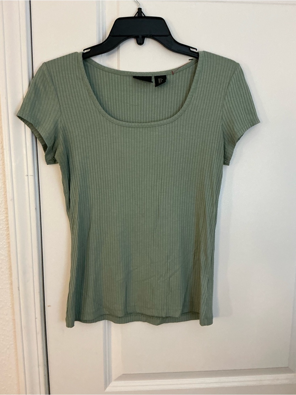 Rachel Zoe Sage Green Ribbed Knit Scoop Neck Short Sleeve Tee Shirt Size S
